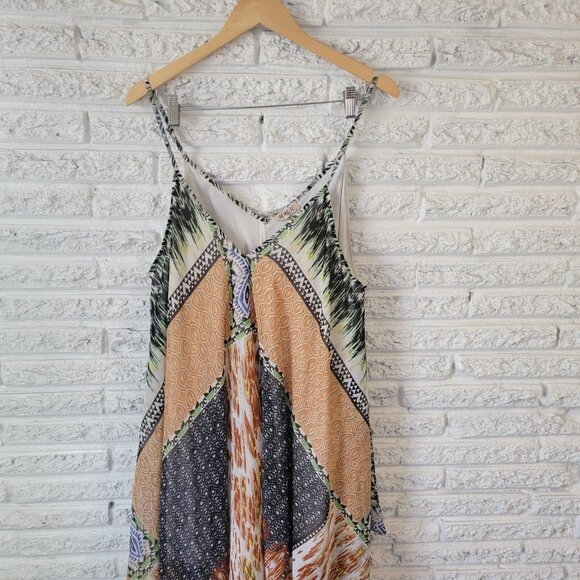 Magic Womens Dress 2X Slip Mini Layered Handkerchief Hem Boho Gold GEO28E - Picture 2 of 13